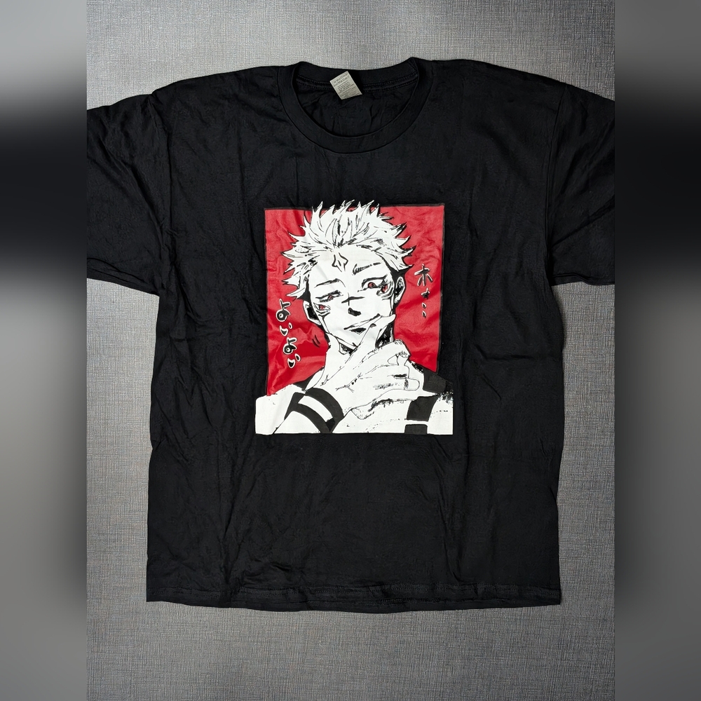 Gildan Black and Red Short Sleeve Tees with Graphic Design Mens Large